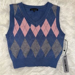 New, Small, Blue and Pink Argyle Sweater Vest